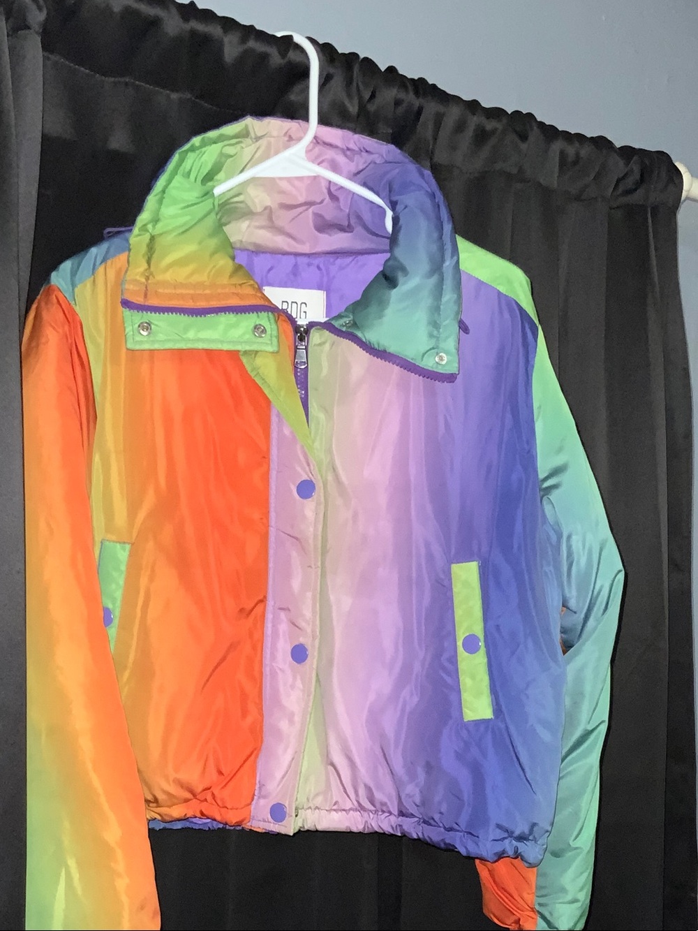 BDG Rainbow Ombre Puffer Jacket - Green, Orange, Purple, Blue